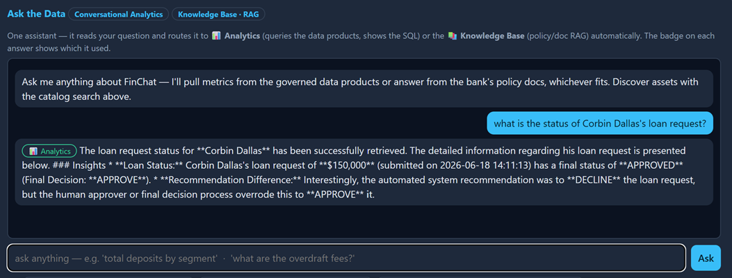 Analyst conversational AI, grounded in the data agent