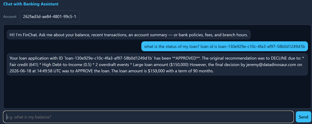 Customer loan-status check, grounded in DaaS