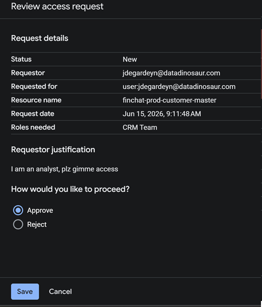 Approving a request